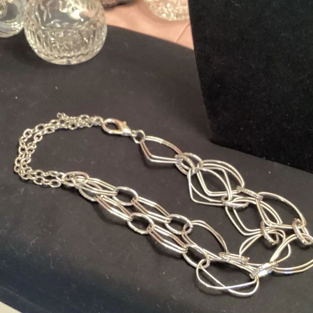 Adjustable Silvertone Links Double Strand Necklace